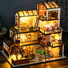 3D Puzzle House Kit Multicolor Fiberboard Model Set Home Decor Artistic Mini