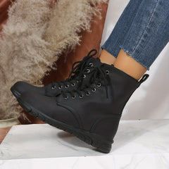 Women's Lace-Up Short Boots Side Zipper Ankle Boot