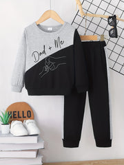 Boys 2pcs Sweatshirt & Elastic Waist Pants DAD ME Print Long Sleeve Pullover Top