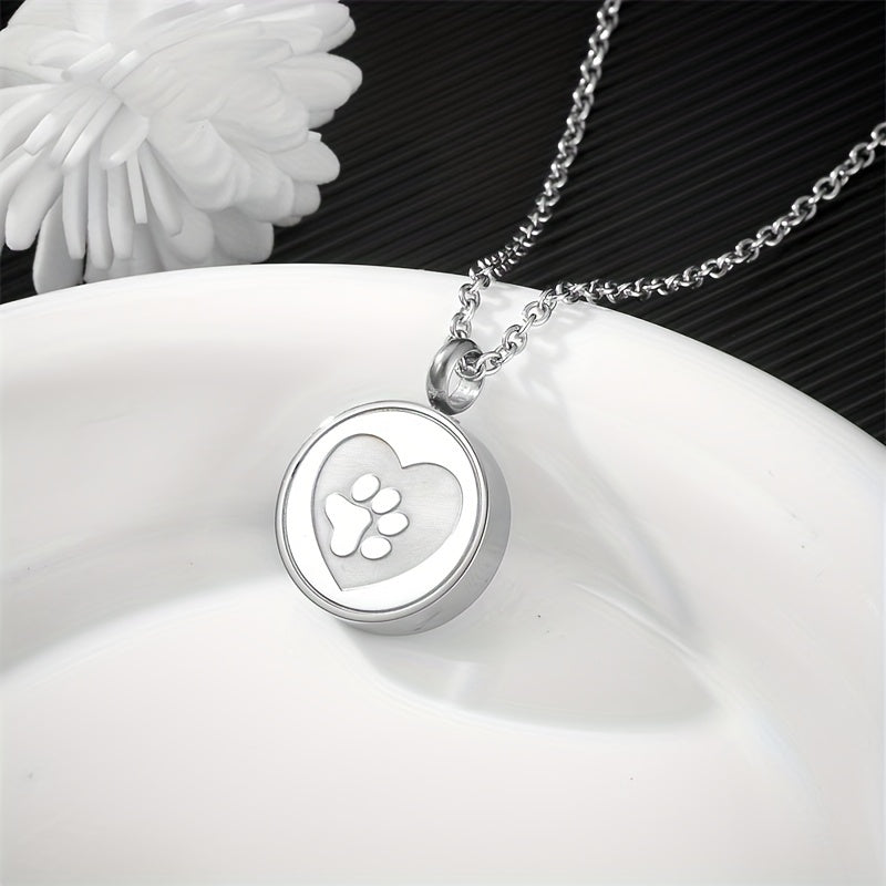 Stainless Steel Memorial Urn Paw Pattern Pendant Necklace