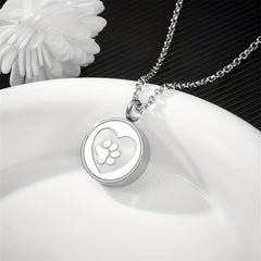 Stainless Steel Memorial Urn Paw Pattern Pendant Necklace