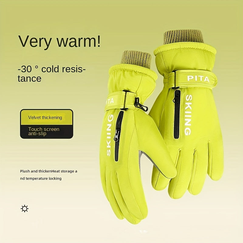 Waterproof Winter Skiing Gloves Touch Screen with Zippered Pockets