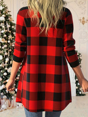 Plaid Print Long Sleeve Open Front High Stretch Cardigan