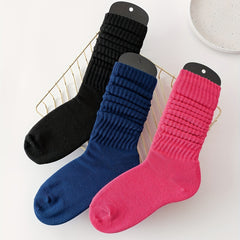 3 Pairs Solid Slouch Socks Comfy & Soft All match Sports Socks Women's Stockings