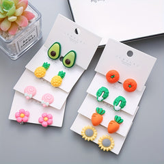 Cartoon Vegetables and Flower Ear Clips for Girls