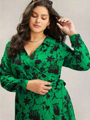 Floral Print Long Sleeve Plus Size Casual Dress