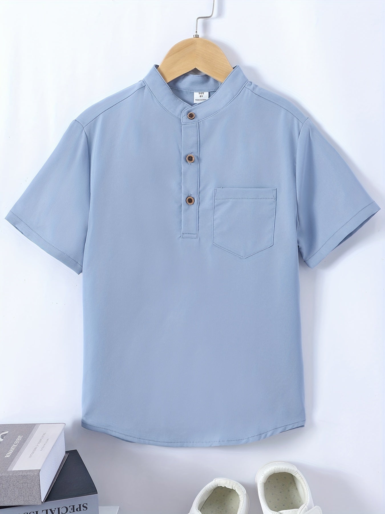 Boys Plain Shirt Casual Short Sleeve Top For Summer Kids