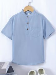 Boys Plain Shirt Casual Short Sleeve Top For Summer Kids