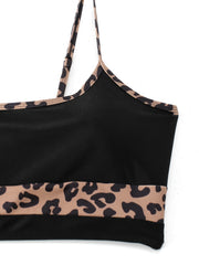 Leopard Print Bikini Set Women's Scoop Neck Swimsuit Two Piece
