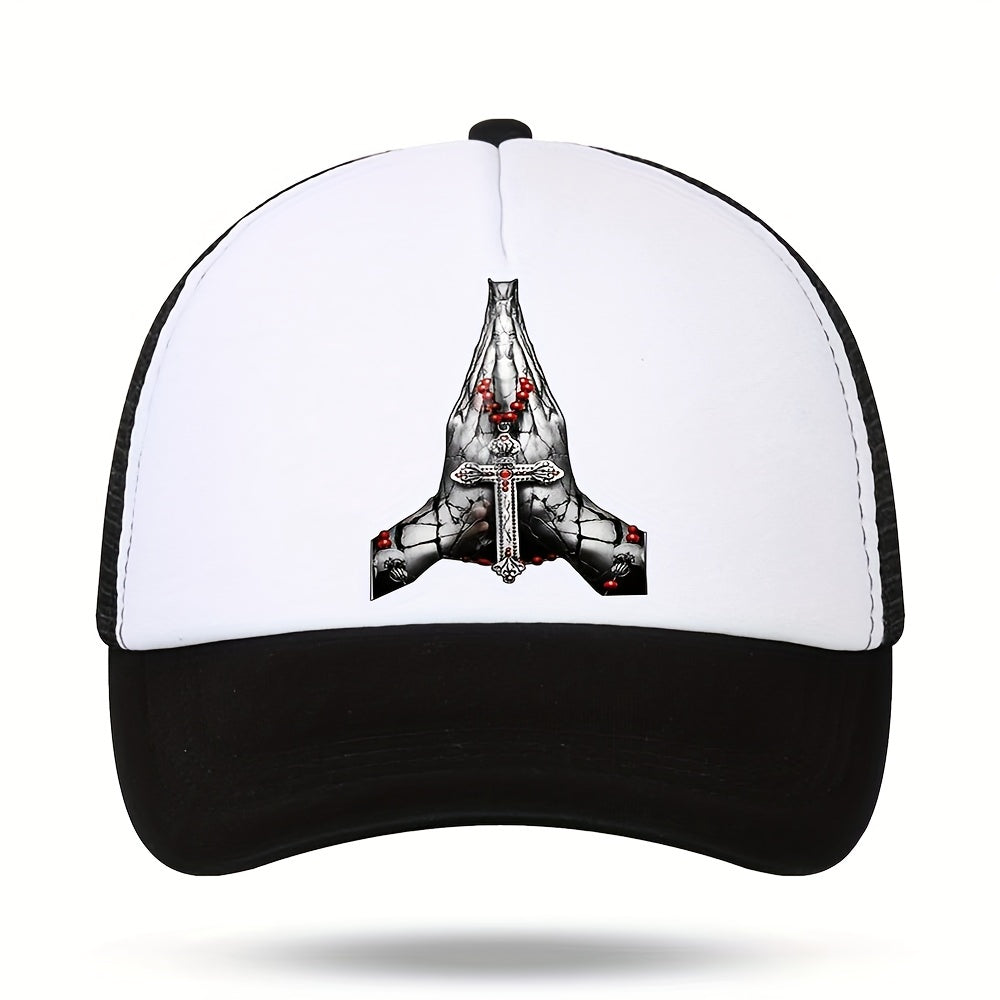 Cross Print Breathable Sun Hat Casual Baseball Cap Men's Net Hat