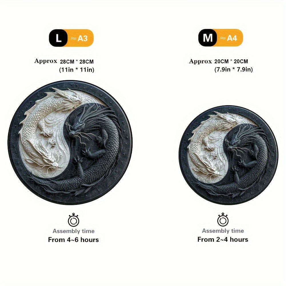 Yin Yang Double Dragon Wooden Puzzle & Mural A3 & A4 Sizes