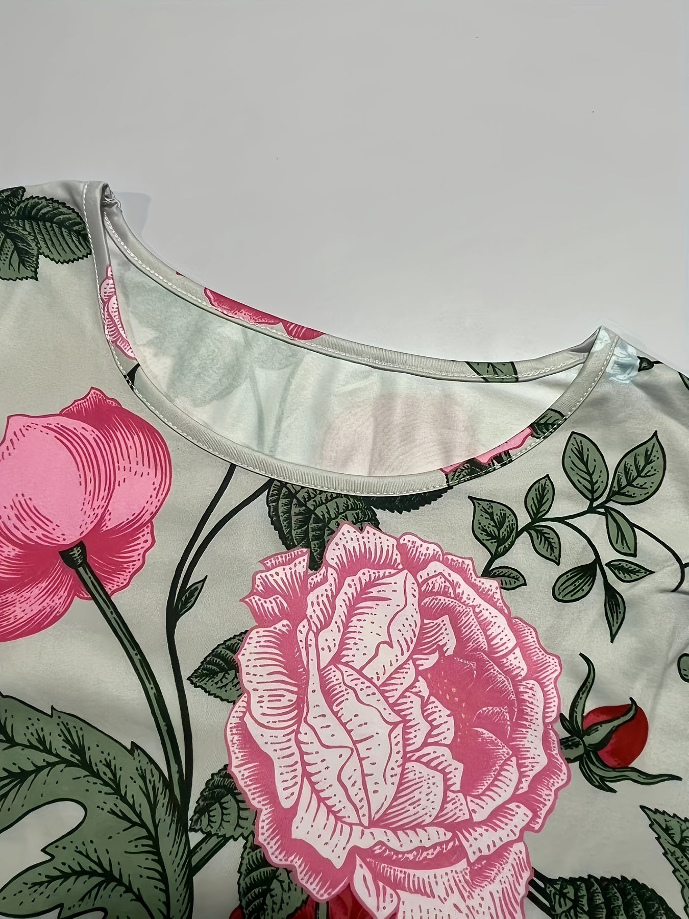 Casual Dress Women's Plus Floral Print Half Sleeve Round Neck Dress