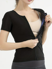 Zipper Tank Top Tummy Control Shapewear Slimming Short Sleeve