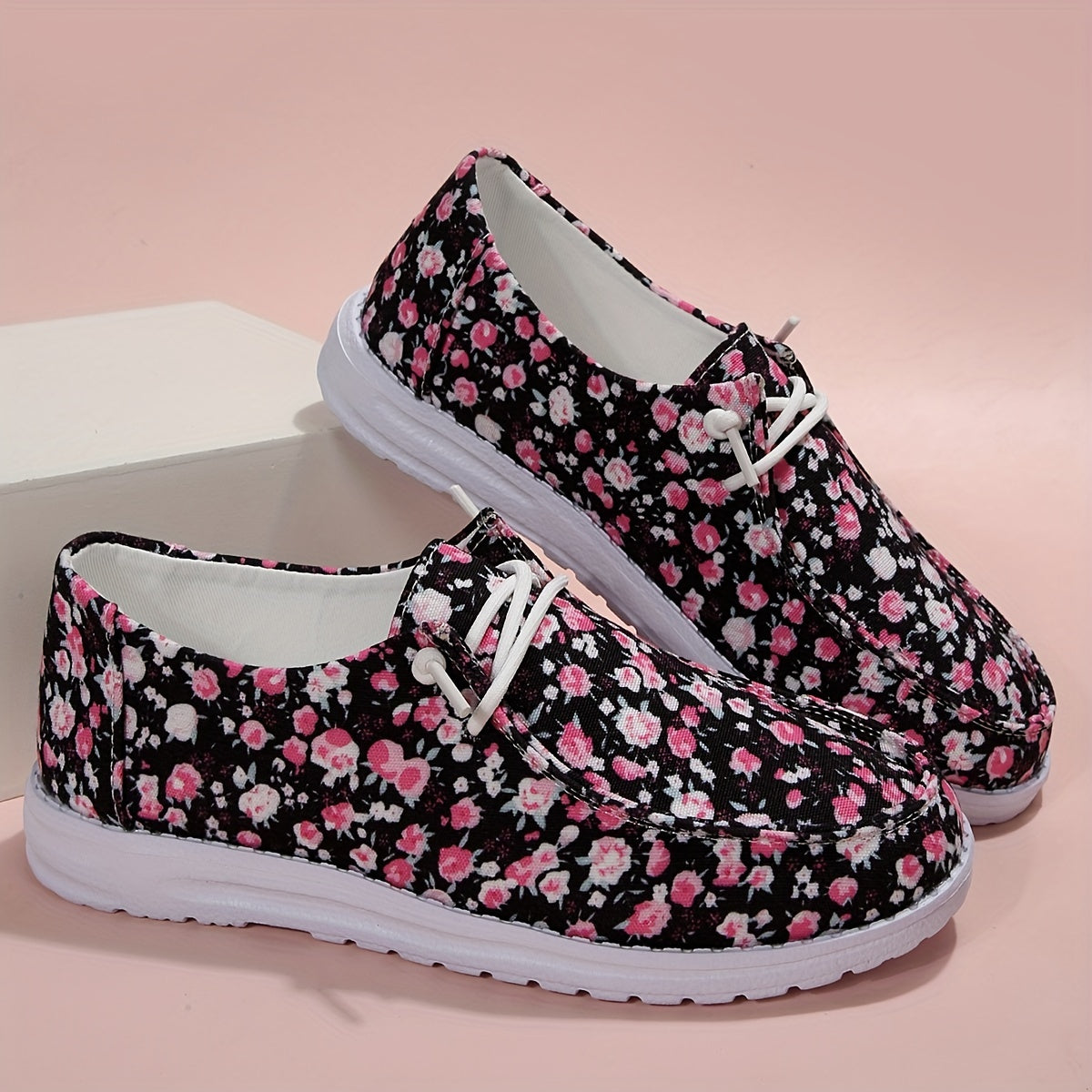 Floral Pattern Canvas Loafers Lace Up Slip On Shoes