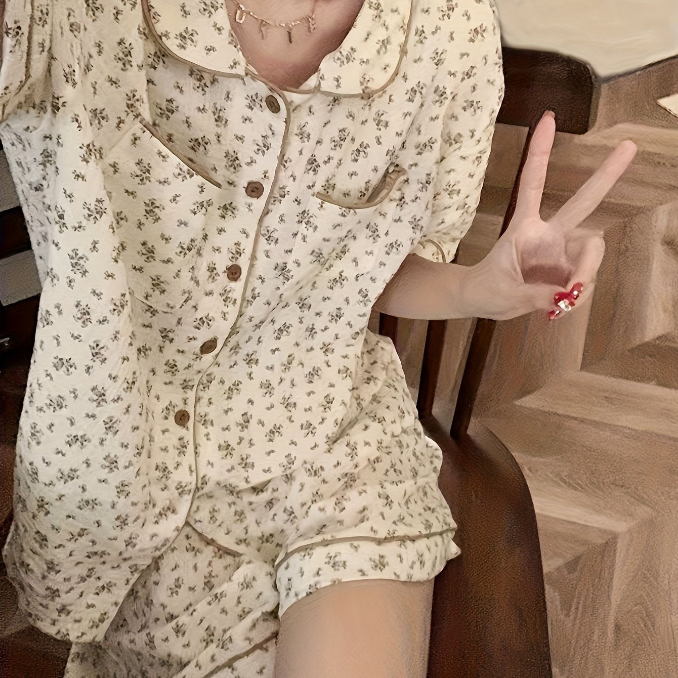 Floral Print Lounge Set Short Sleeve Top & Shorts