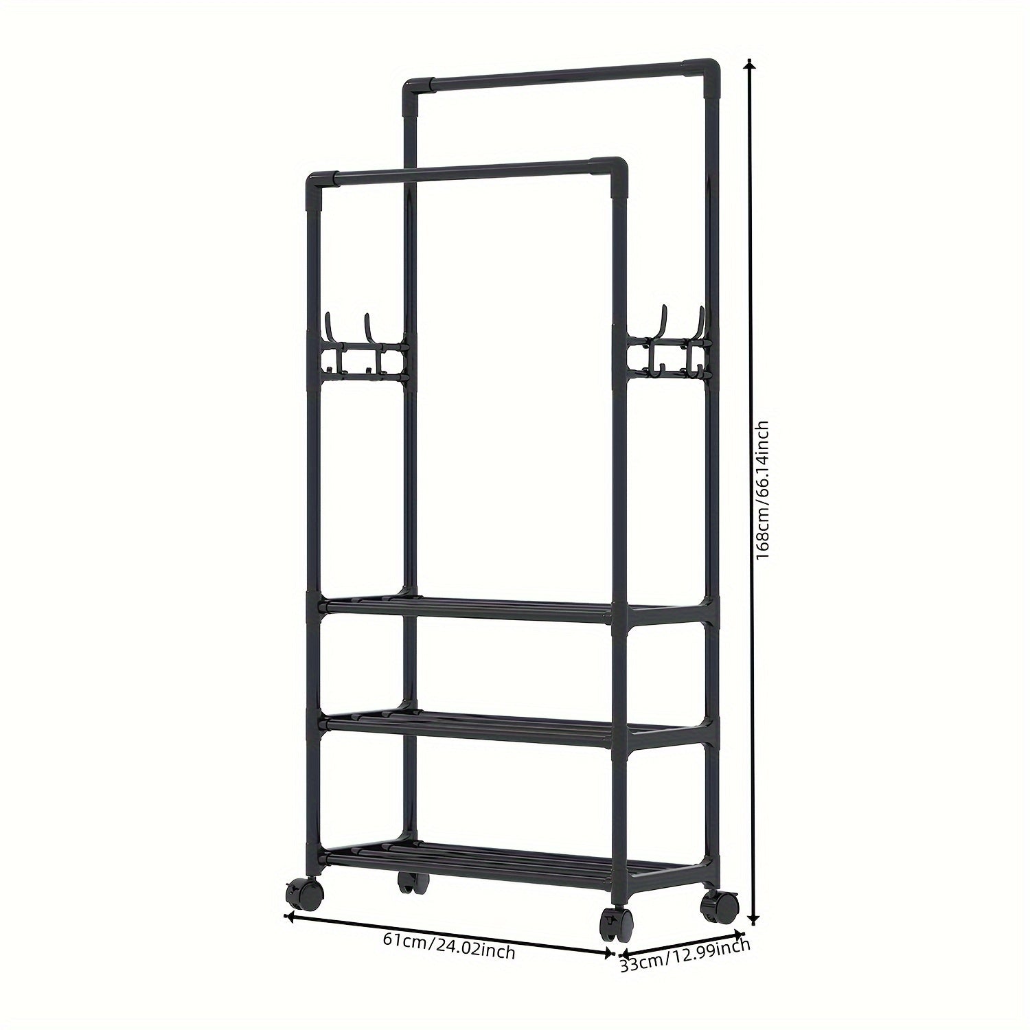 3 Layer Clothes Rack Floor Stand Hat Rack Shoe Hat Rack Movable Bag Storage Rack