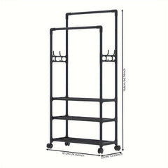 3 Layer Clothes Rack Floor Stand Hat Rack Shoe Hat Rack Movable Bag Storage Rack