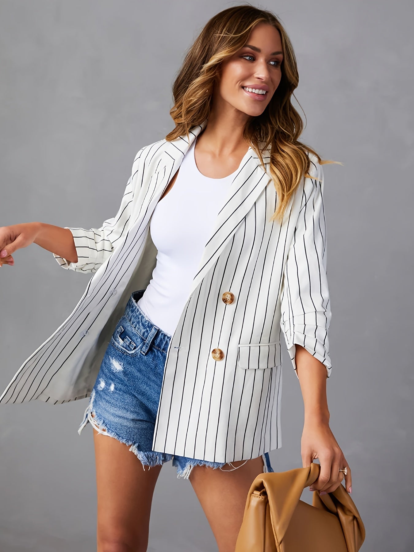 Stripe Print Long Sleeve Blazer