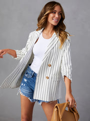 Stripe Print Long Sleeve Blazer