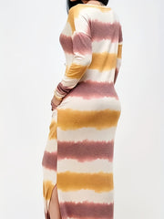 Tie Dye Stripe Print Maxi Dress
