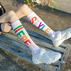 Letter Print Calf Socks Comfy Sports Knee High Socks Women's Stockings