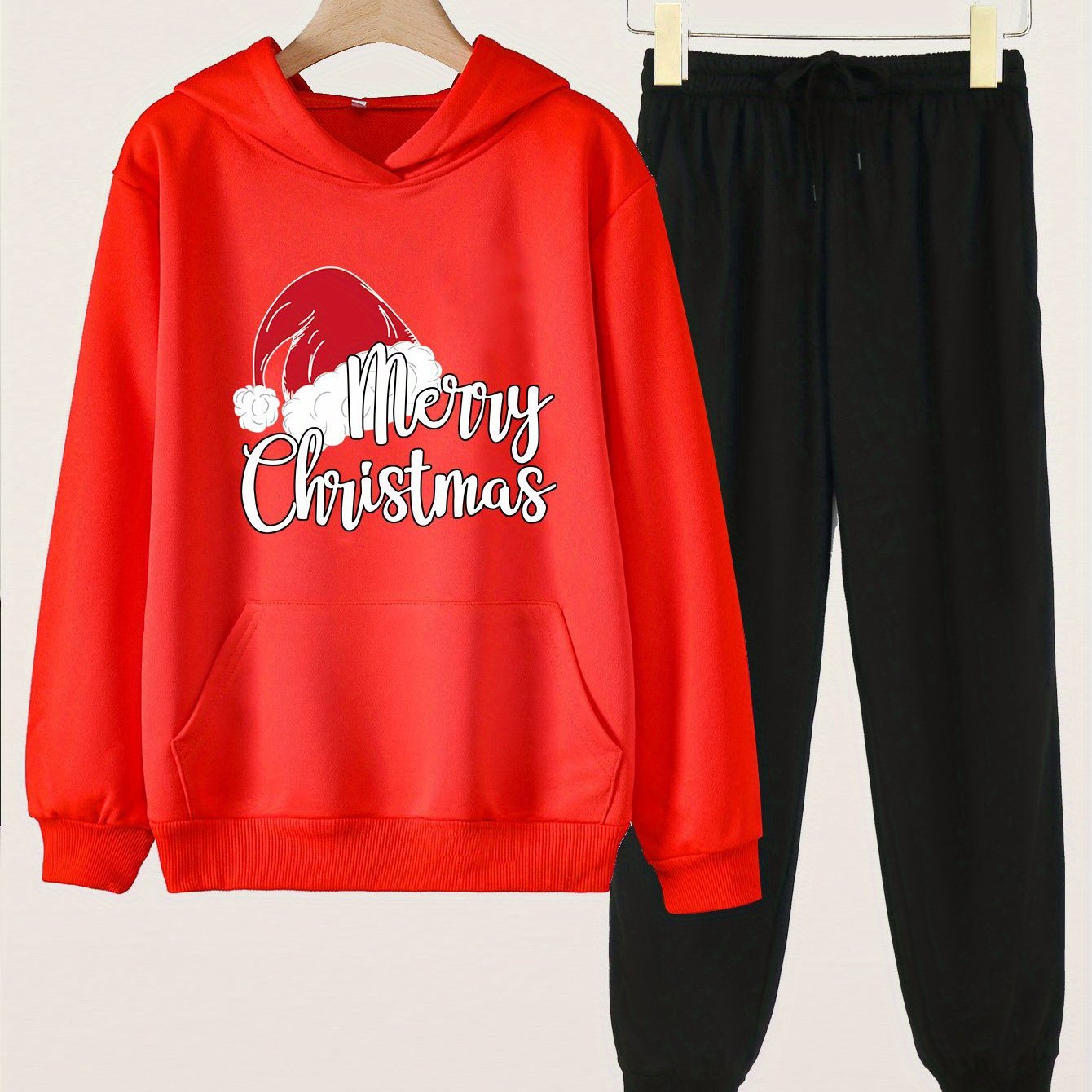 2pcs Merry Christmas Print Hoodies & Jogger Pants Set For Girls