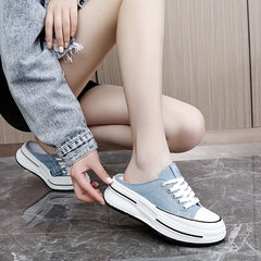 Women's Platform Canvas Shoes Mule Sneakers Lace Up Comfortable Walking