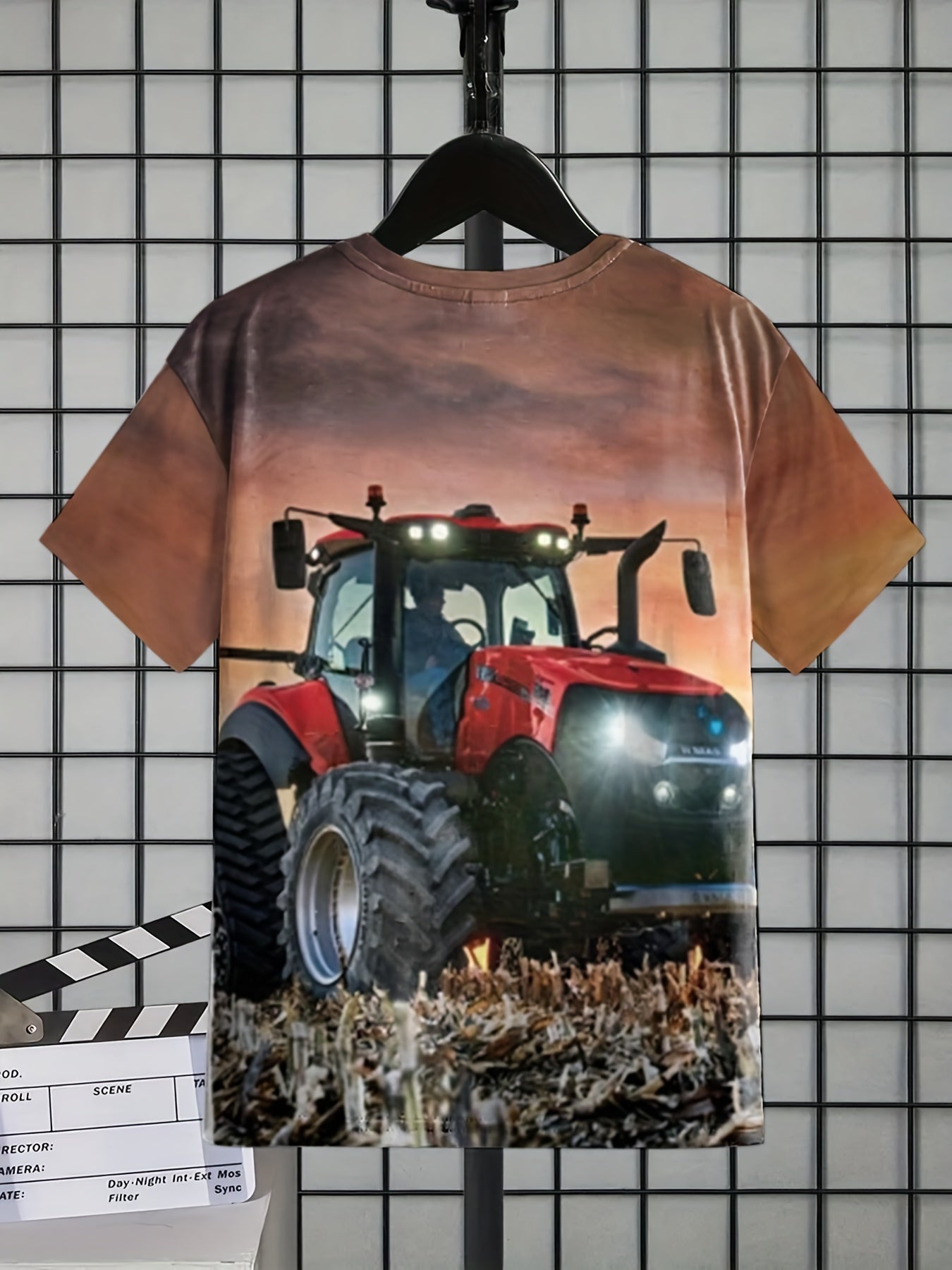 Boys' Sunset Tractor T Shirt 3D Print Active Short Sleeve Tee