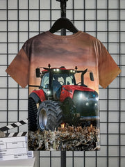 Boys' Sunset Tractor T Shirt 3D Print Active Short Sleeve Tee