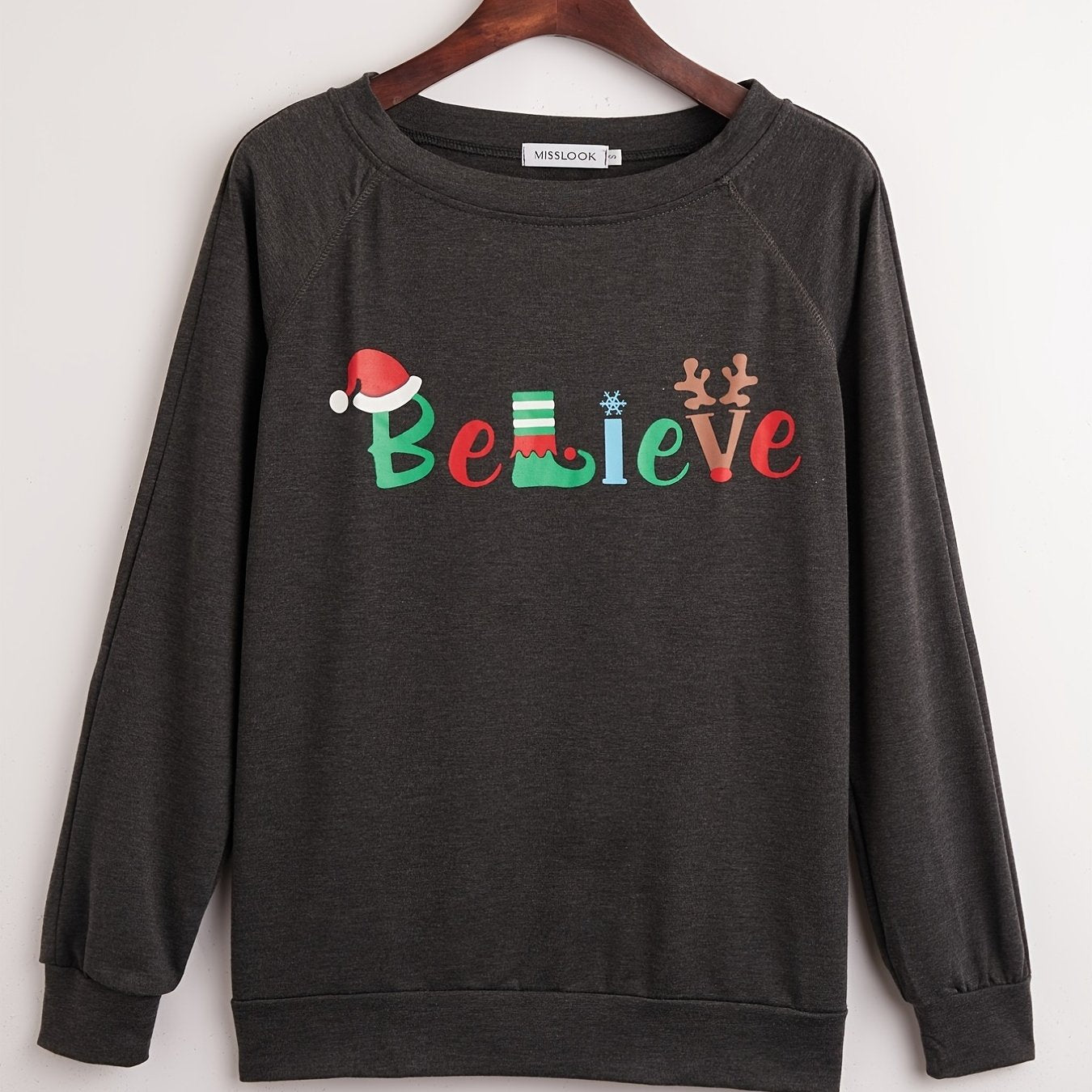 Letter Print Solid Crew Neck Sweatshirt Women's Clothing