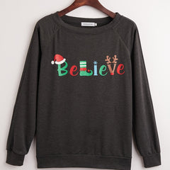 Letter Print Solid Crew Neck Sweatshirt Women's Clothing