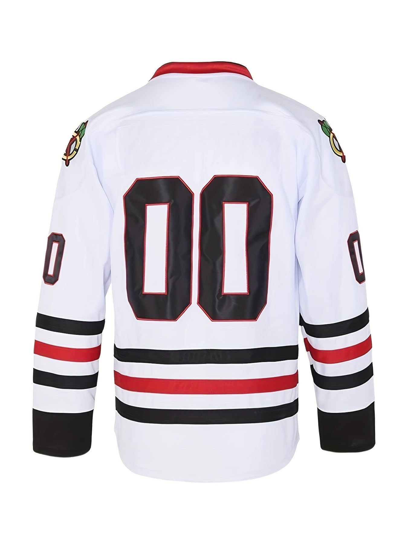 Men's 00 Embroidery Ice Hockey Jersey Vintage Striped V Neck Long Sleeve