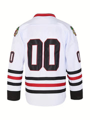 Men's 00 Embroidery Ice Hockey Jersey Vintage Striped V Neck Long Sleeve