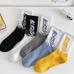 Breathable Athletic Socks Letter Block Crew Socks