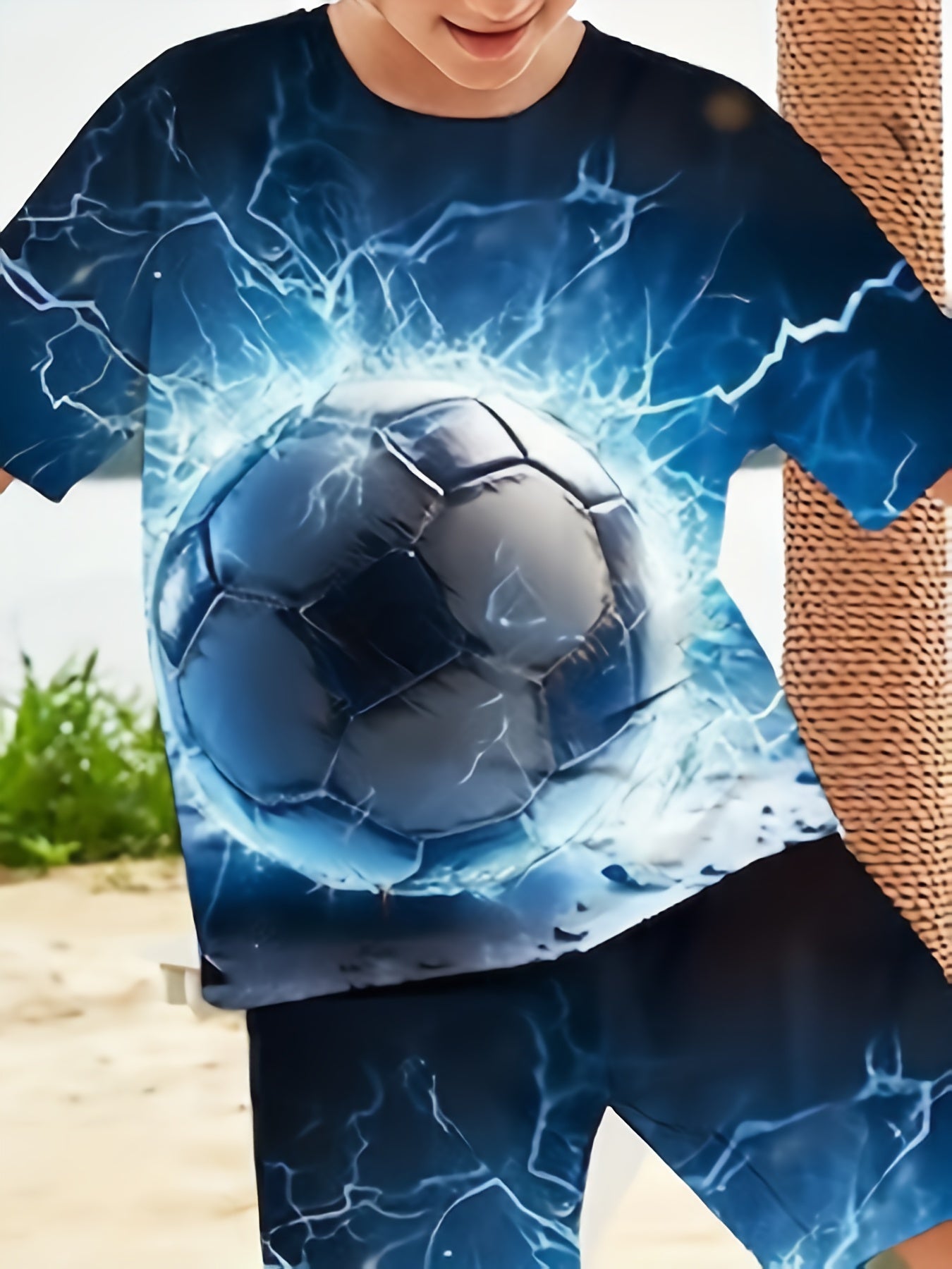Lightning Football Tee for Boys 3D Digital Print