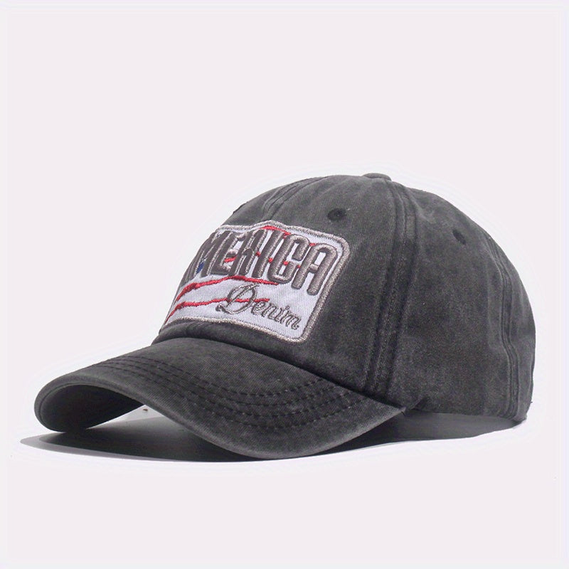Washed Alphabets Embroidery Baseball Cap Breathable Peaked Cap