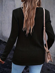 Casual Knit Top Ribbed Knit Long Sleeve Round Neck Pullover Jumper