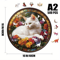 500pcs A2 Wooden Jigsaw Puzzle Cat in Garden High Difficulty
