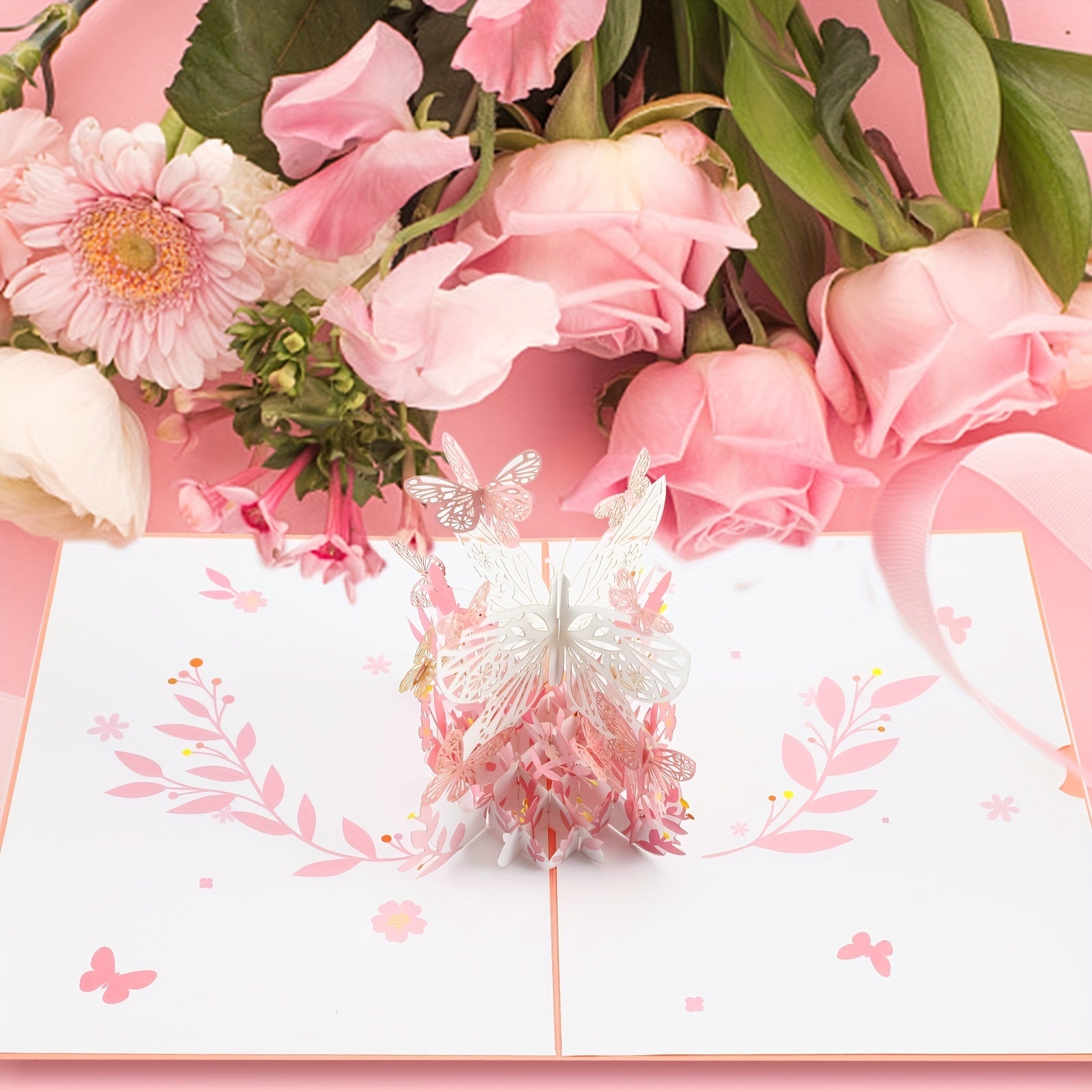 Pink Butterfly Blessing Carving Creative Postcard Anniversary Card