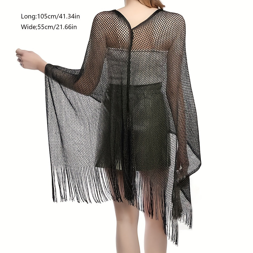 Glitter Hollow Out Shawl Tassel Wraps Large Sunscreen Bikini Cover Up