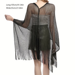 Glitter Hollow Out Shawl Tassel Wraps Large Sunscreen Bikini Cover Up
