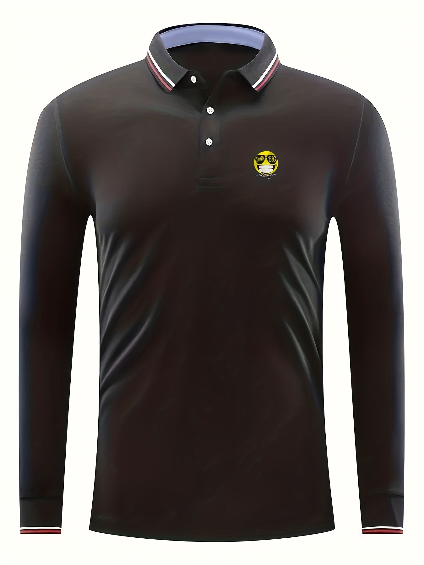 Cartoon Face Print Men's Casual Long Sleeve Polo Shirt
