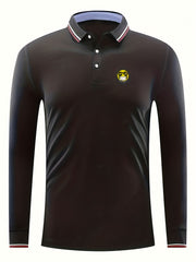 Cartoon Face Print Men's Casual Long Sleeve Polo Shirt