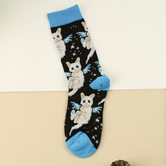 3 Pairs Cartoon Cat Print Socks Comfy & Mid Tube Socks Women's Stockings