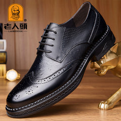 LAORENTOU Men's Leather Wingtip Brogue Oxford Derby Formal Dress Shoes