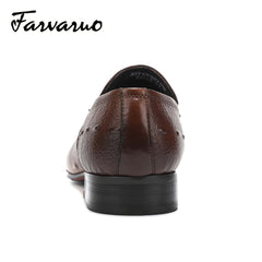 FARWARWO Coffee Leather Croc Oxford Shoes Pointed Toe Formal Dress Shoes