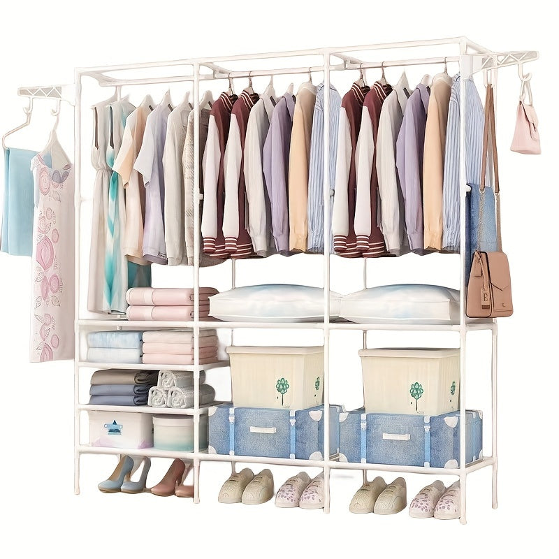 Three-row Large Capacity Carbon Steel Coat Rack Floor to Ceiling