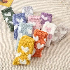 Heart Print Fuzzy Floor Socks Women's Stockings