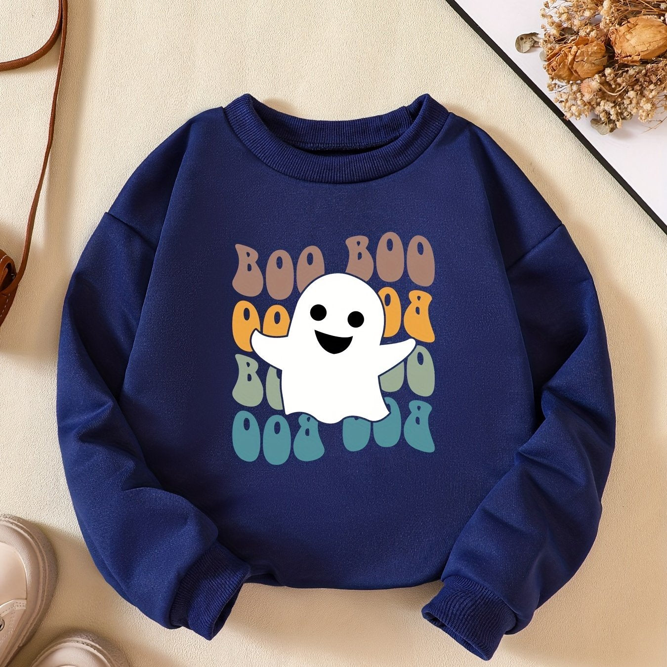 Girls Ghost Print Sweatshirt for Halloween Party