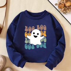 Girls Ghost Print Sweatshirt for Halloween Party